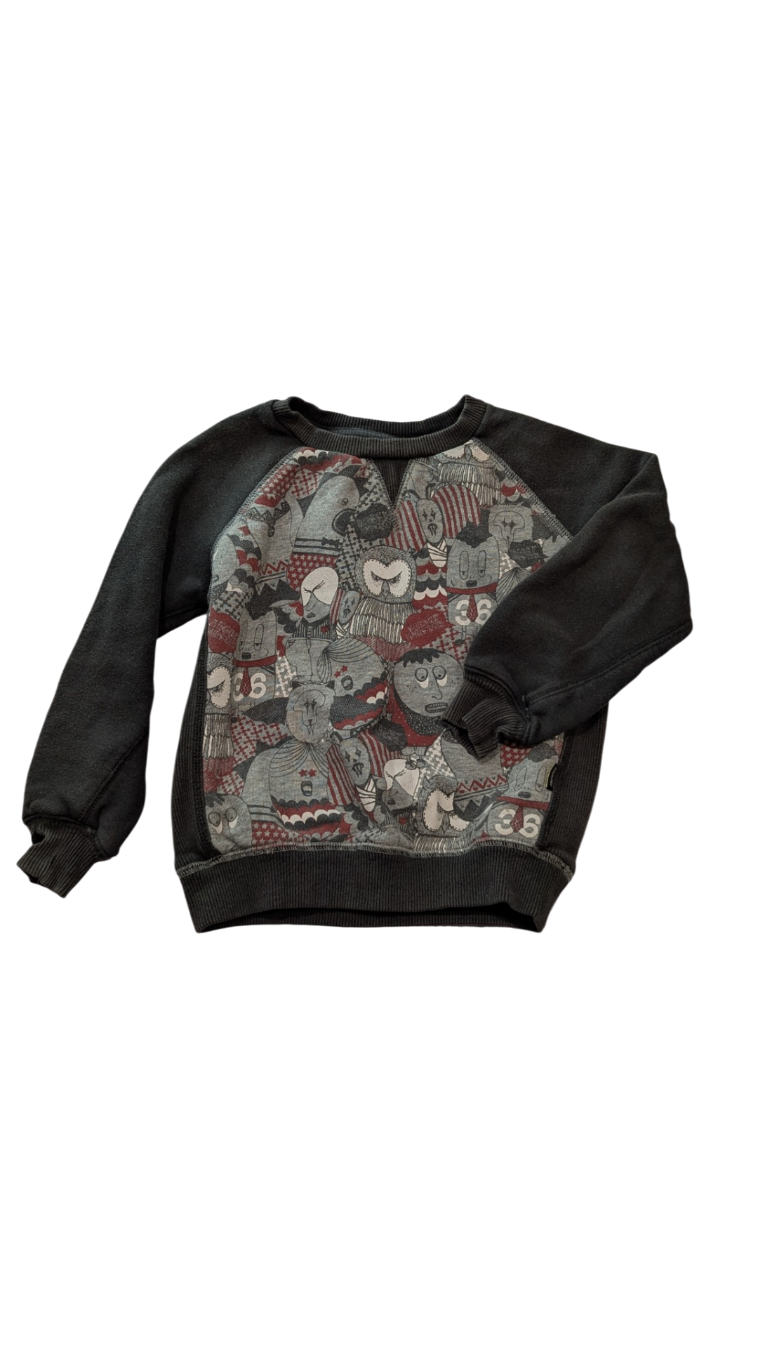 Munster Jumper, Washed Dark Grey w Prints, 2