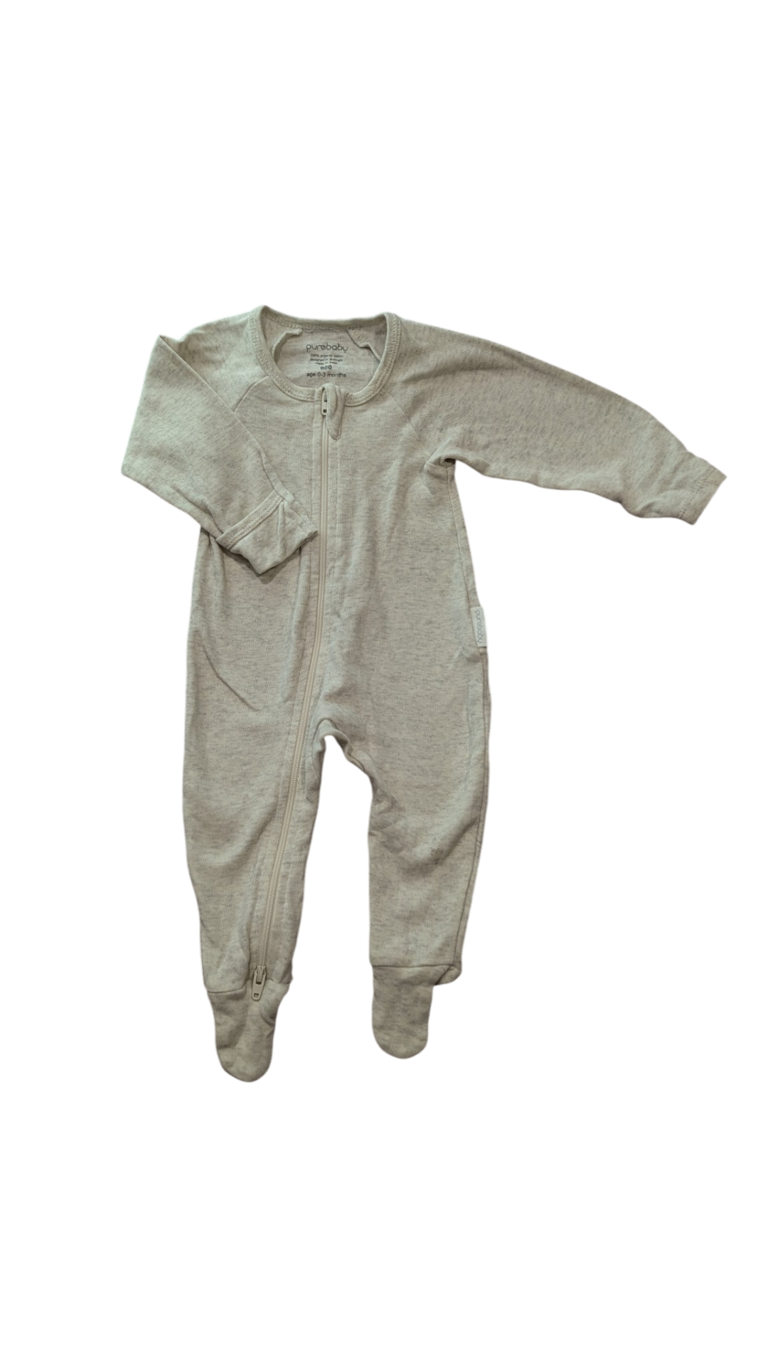 purebaby Jumpsuit, Light Grey Marle, 000