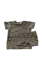 G. Nancy Pajama Set, Taupe w Black Prints, 9-18M