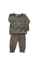G. Nancy Long Sleeves Pajama Set, Taupe w Black Prints, 9-18M