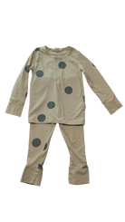 The Rest Pajama Set, Beige w Dusty Green Spots, 2-3Y