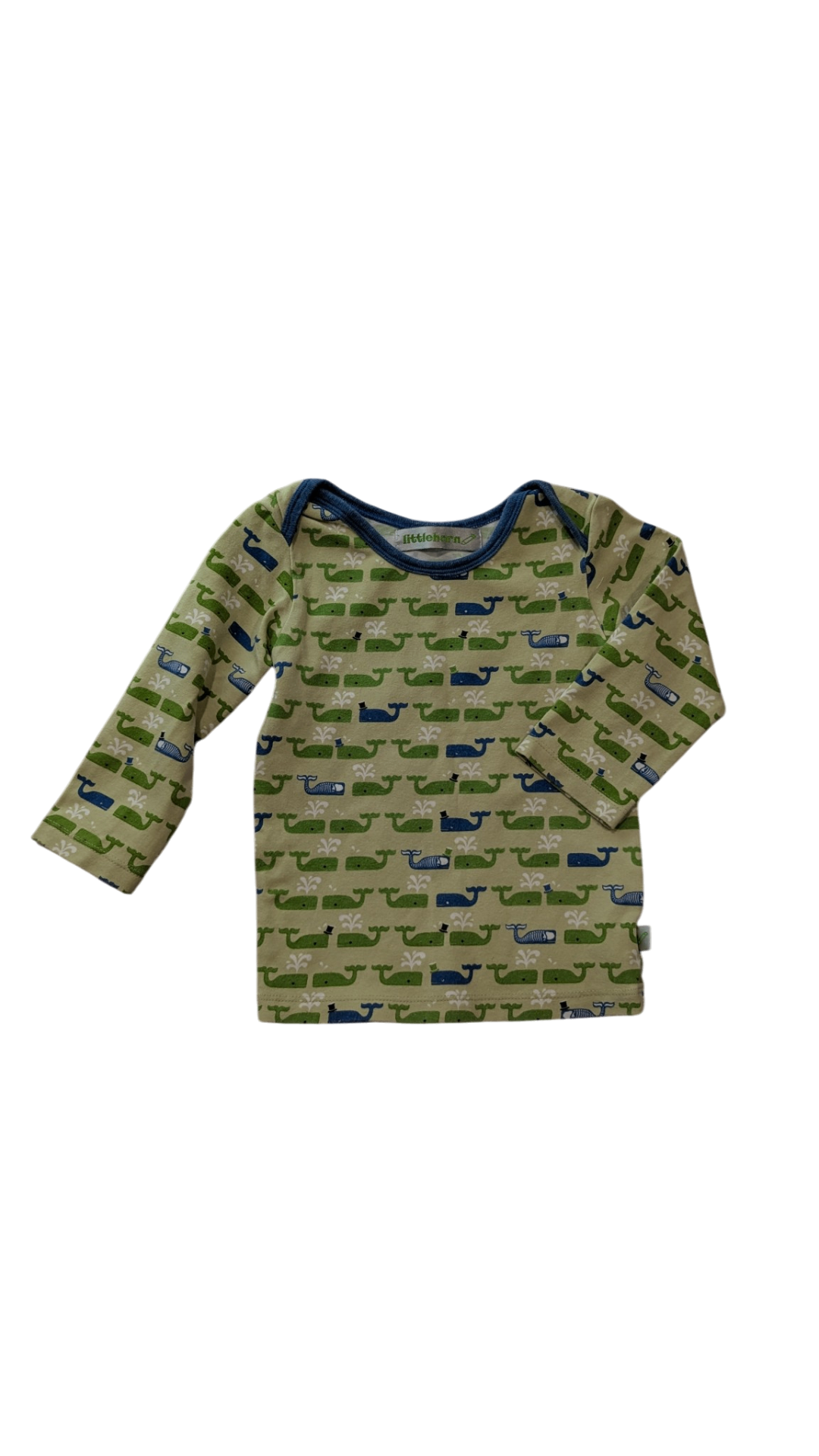 Littlehorn Long-Sleeve T-Shirt, Beige, green and blue, 12-18M