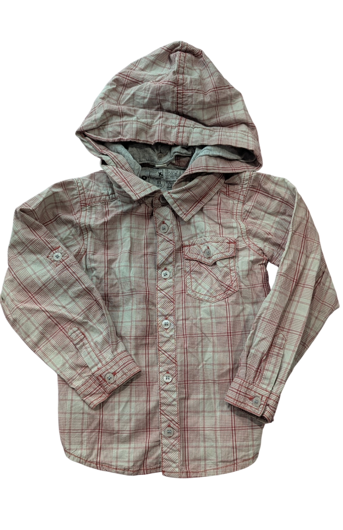 Purebaby Shirt (removable hood), Grey and red, 2