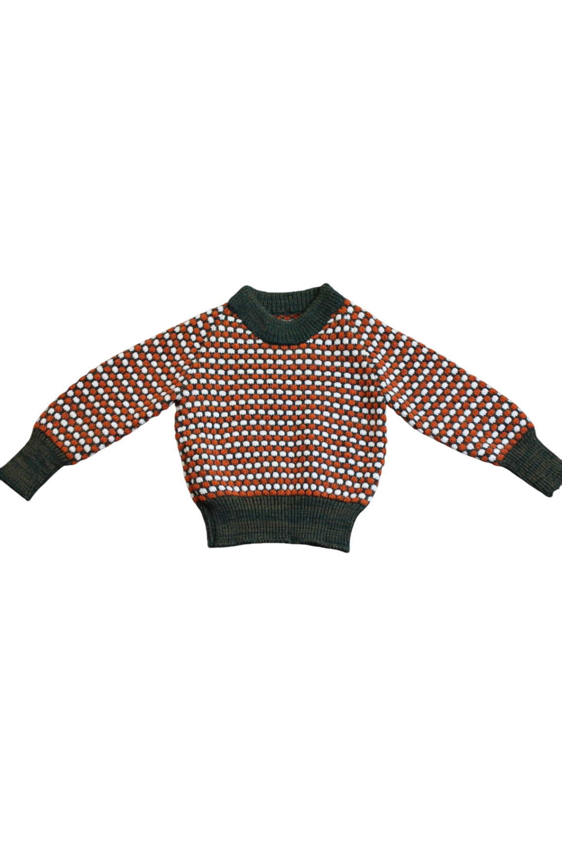 Knit Jumper, Orange, White, Dark Green, 1
