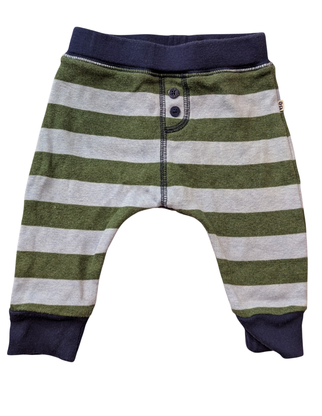 Bebe by Minihaha Pants, Green, grey and navy stripe, 00