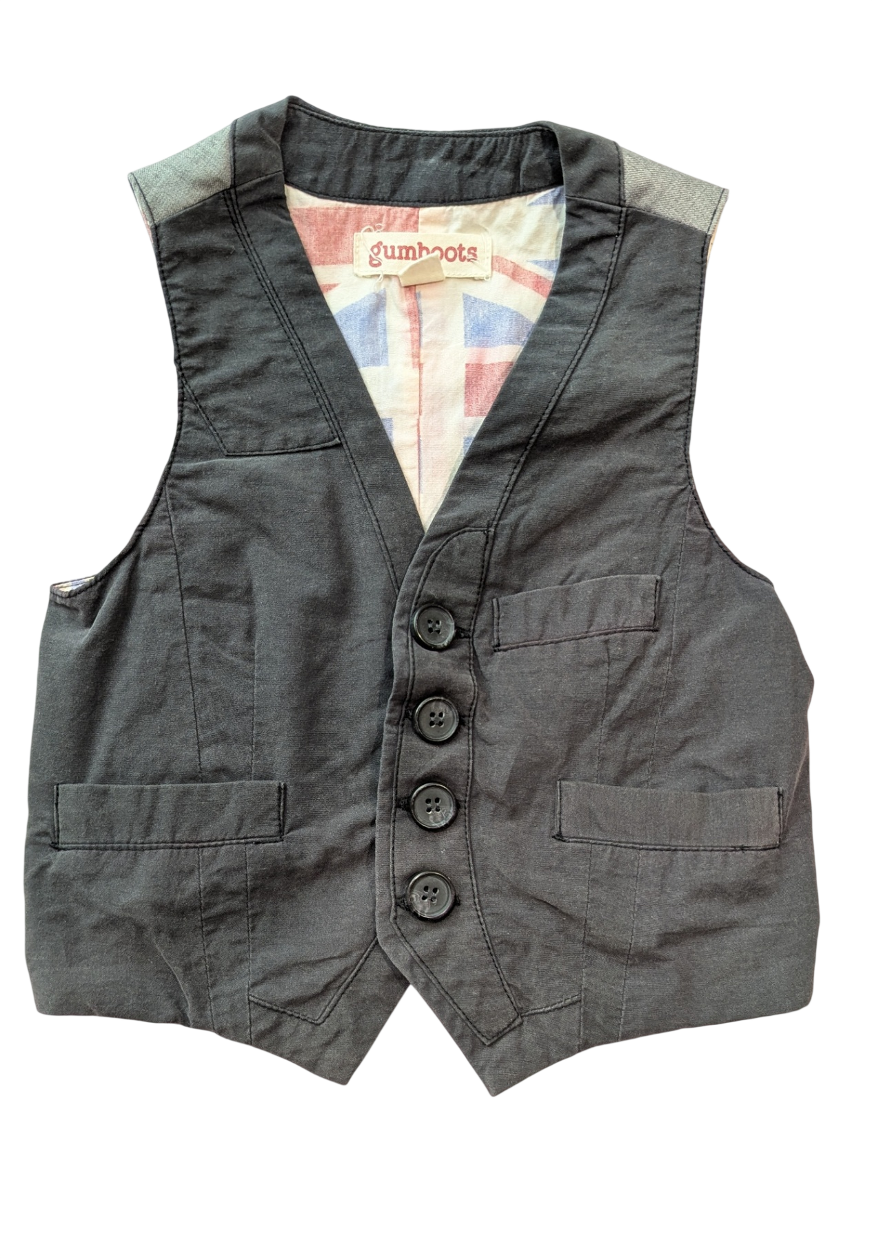 Gumboots Vest, charcoal/union jack lining, 3