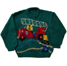 handmade Knit Jumper, Green/Fire truck, 5?