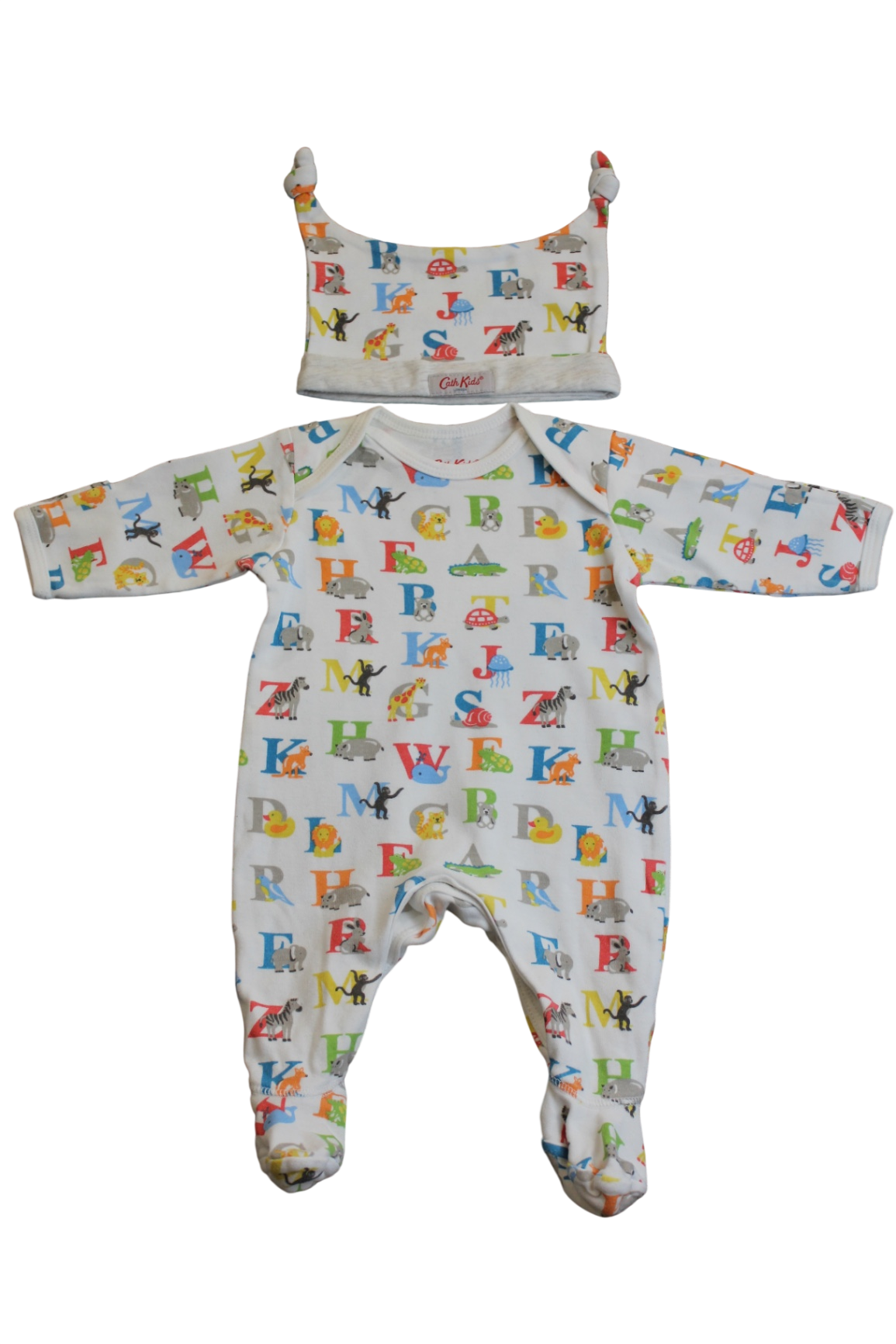 Cath Kids Jumpsuit Set, White with multicolour alphabet print, 000