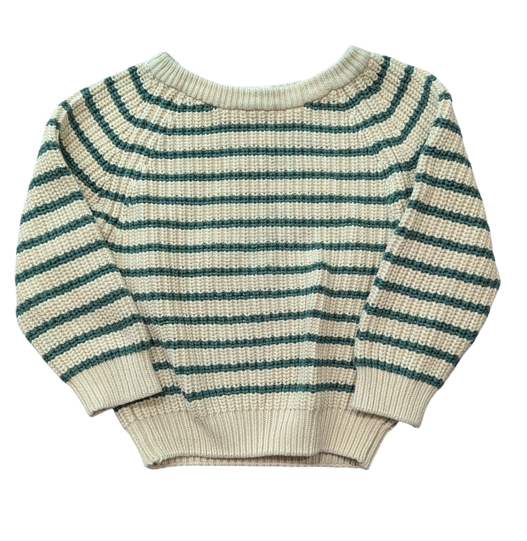 Nature Baby Knit Jumper, Cream and Green Stripe, 2