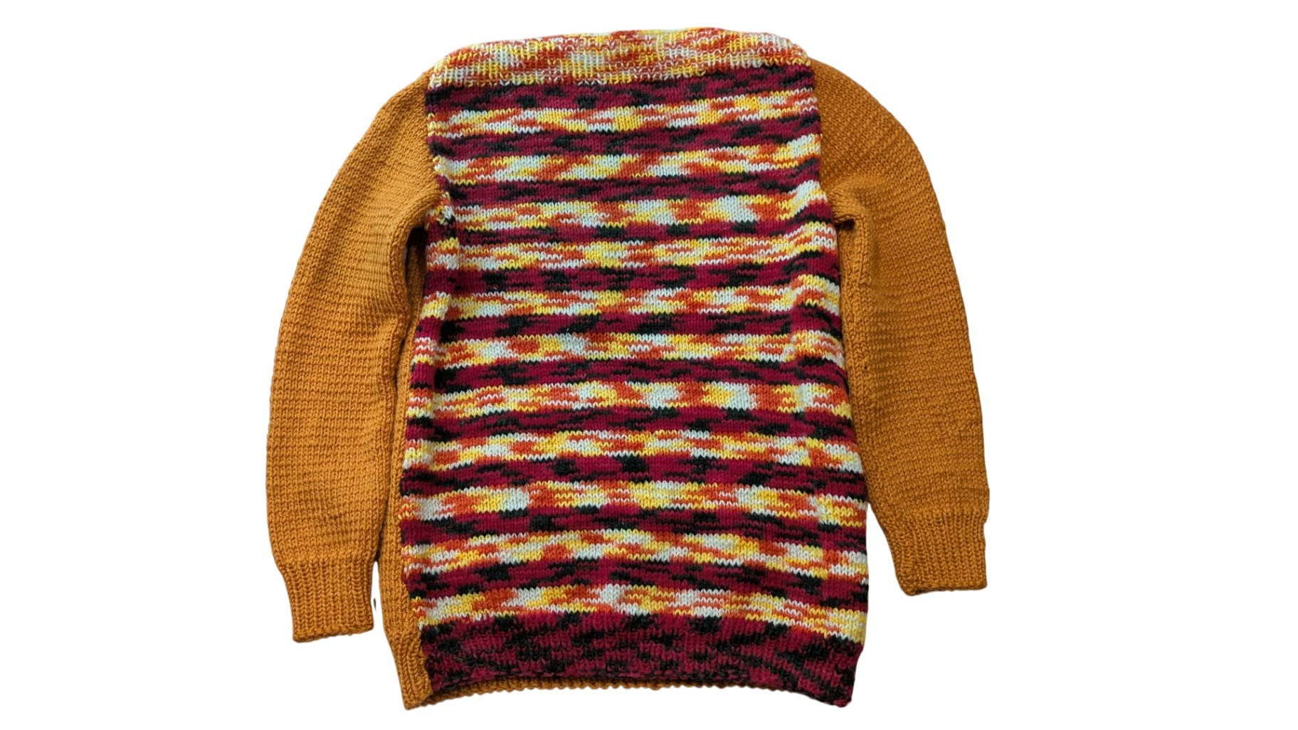 Handknit Jumper, Mustard with multicolour stripes, 8-10