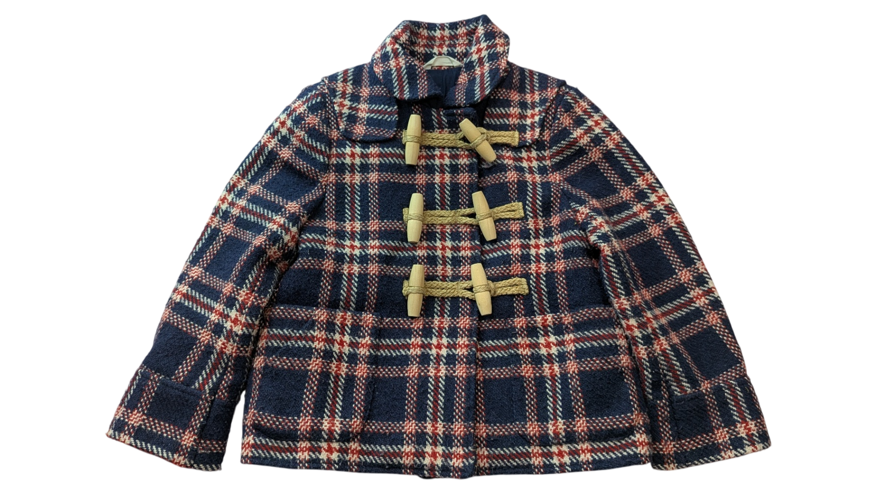 Country Road Duffle Coat, Navy blue, red and cream plaid, 4