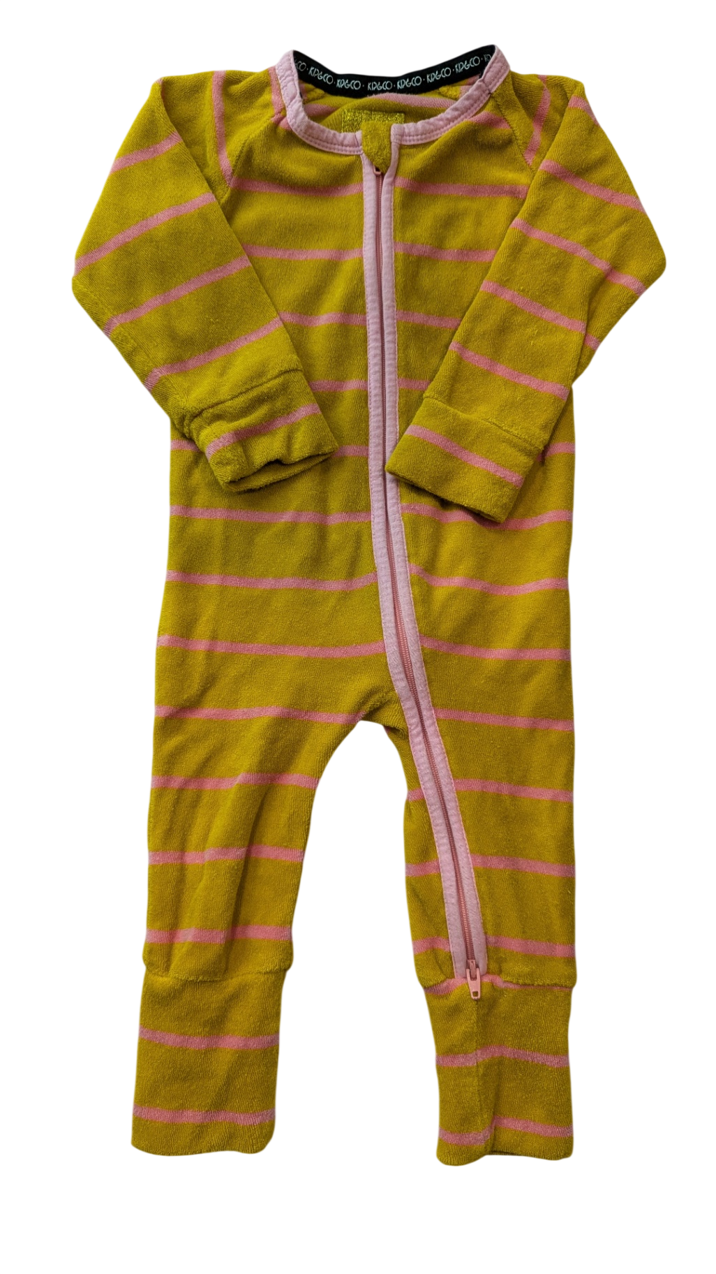 Kip & Co Jumpsuit, Mustard yellow with pink stripes, 1