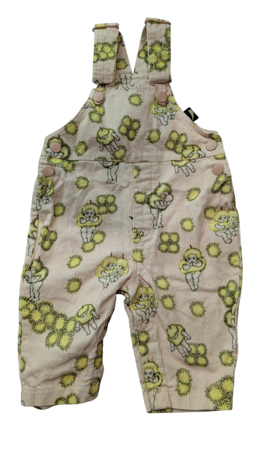 Kip & Co x May Gibbs Overalls, Light pink with yellow print, 0