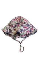 Acorn Sun Hat, White, pink, green and purple floral print, XS/46cm