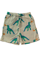 Gorman Playground Shorts, beige with green, blue and orange print, 7-8