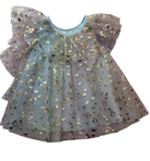 Huxbaby Dress, Light blue/multi tulle w gold butterflies, 00