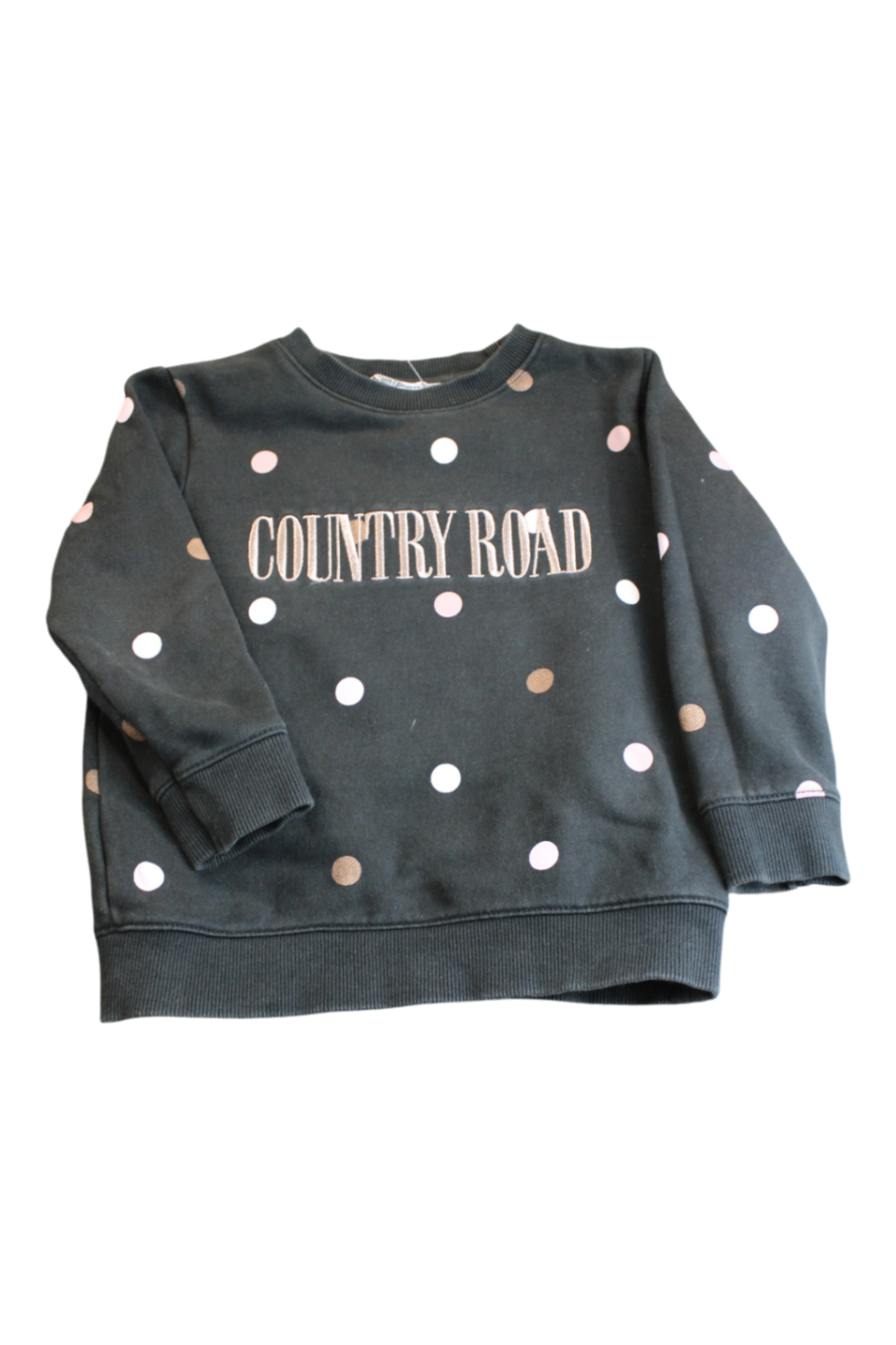 Country Road Jumper, Black with pink and beige polka dots, 3-4