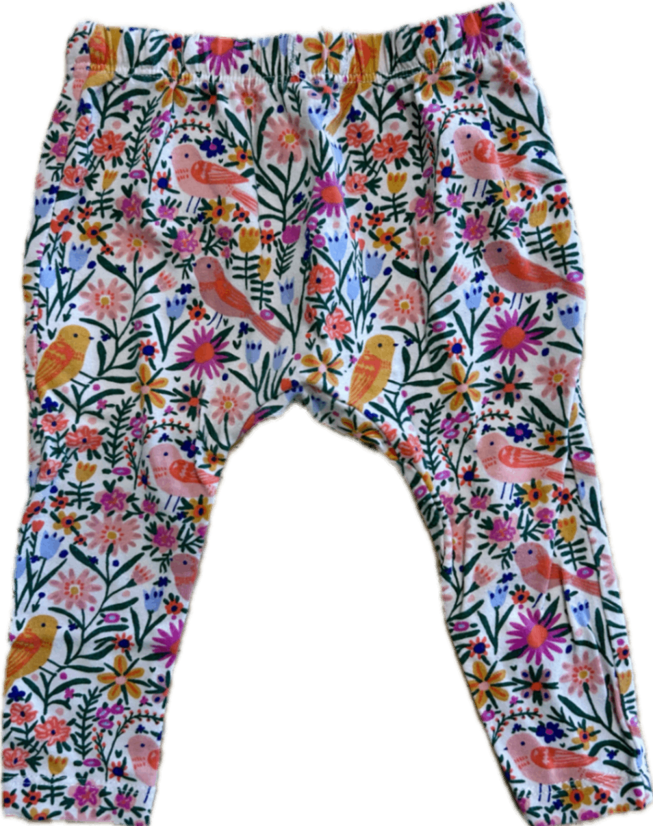 Wilson & Frenchy Leggings, White with multicolour floral and bird print, 0