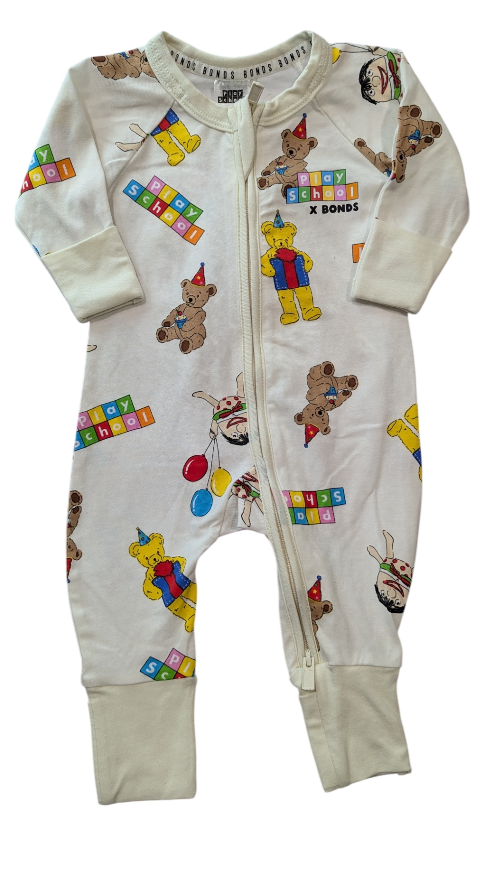 Bonds x Playschool Jumpsuit, Cream/Play school print, 0000