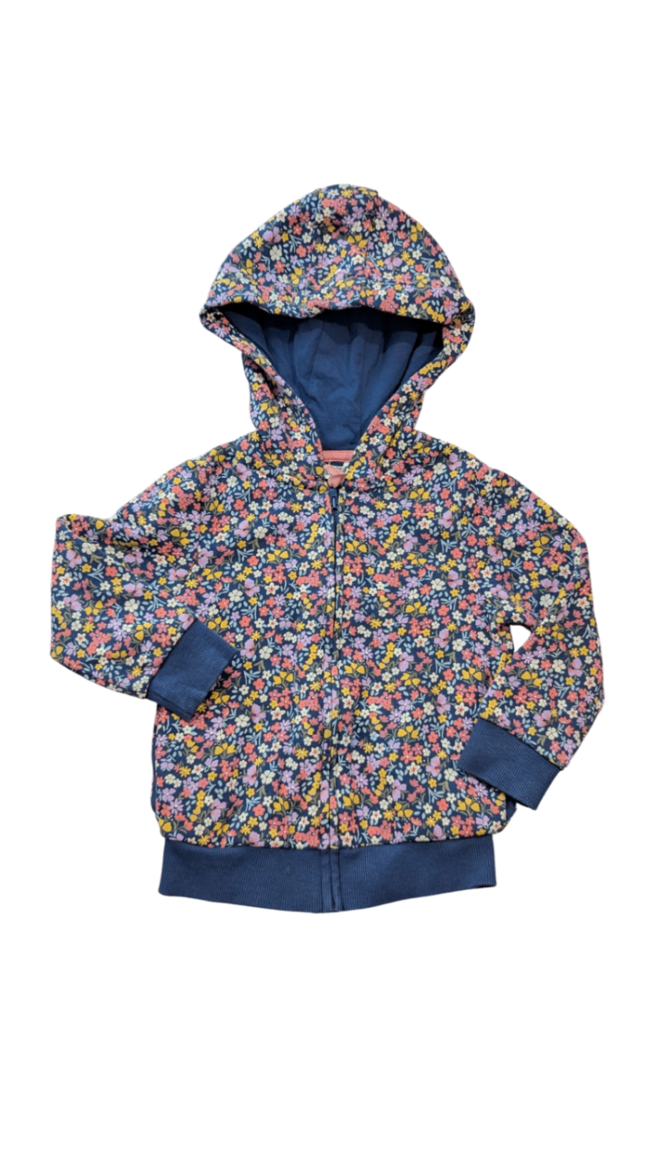 M&S Hoodie, Navy Blue w Multi Floral, 2-3Y