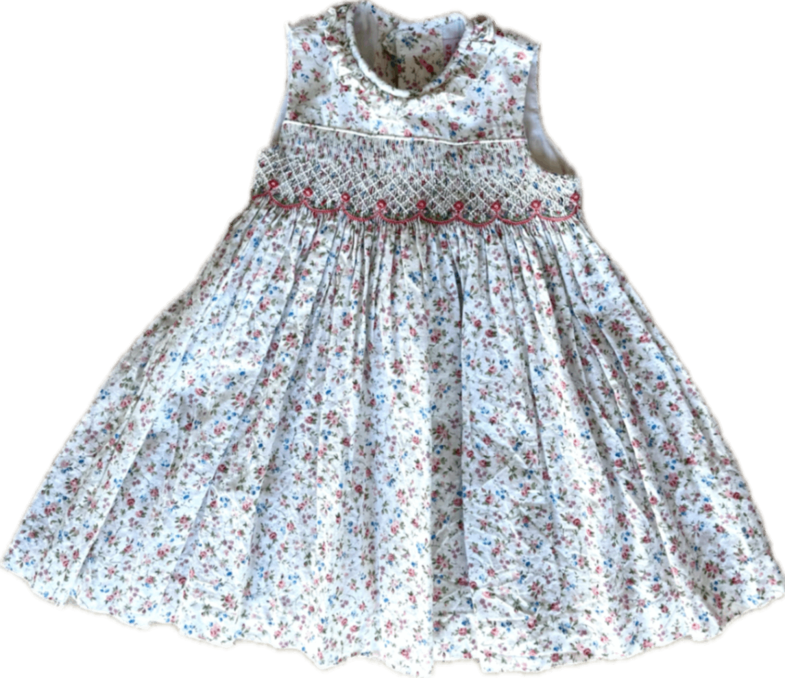 Meleze Dress, White with pink and blue floral print, 18m