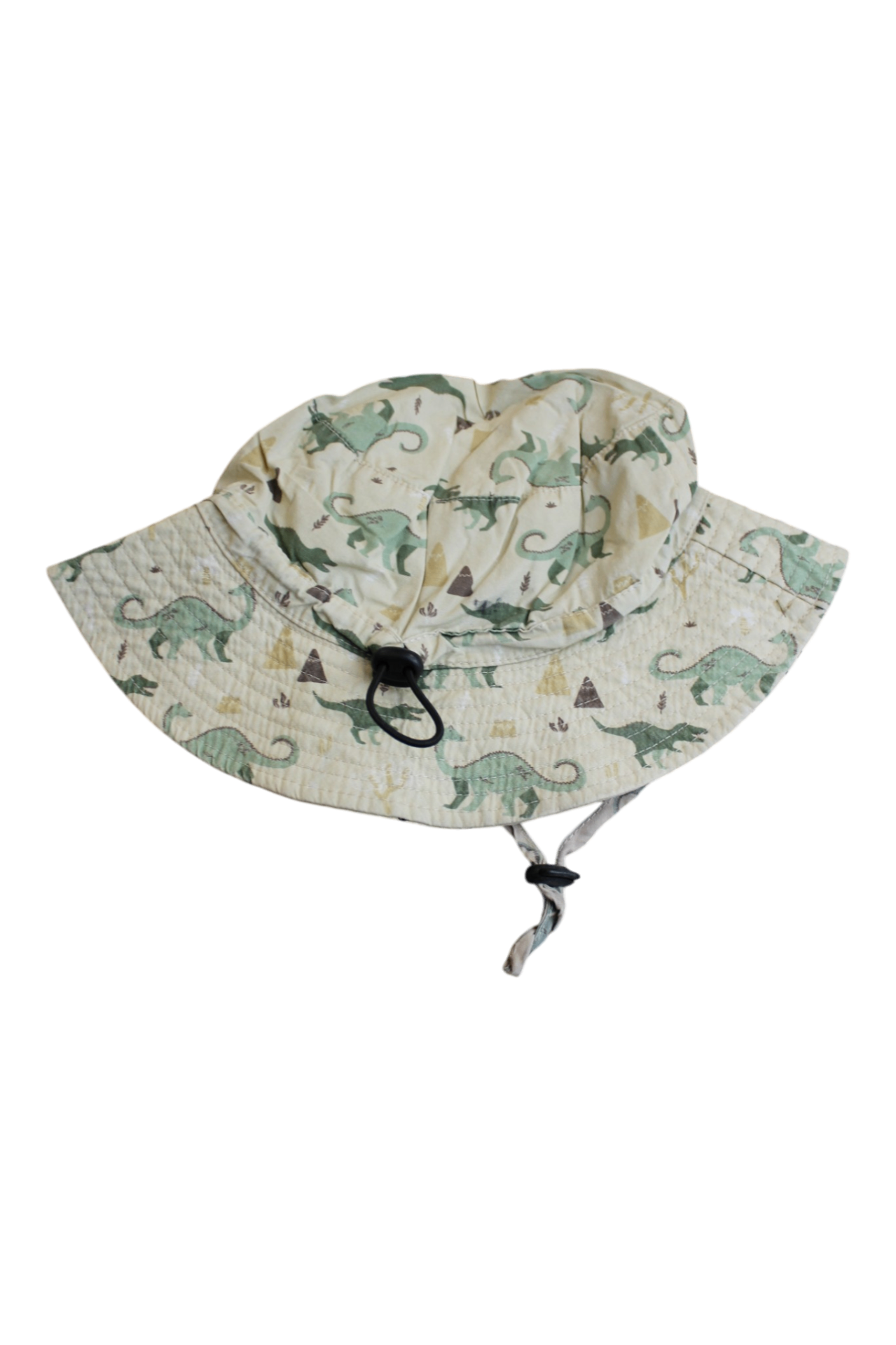 Acorn Hat, Cream with green and beige dinosaur print, 3-5
