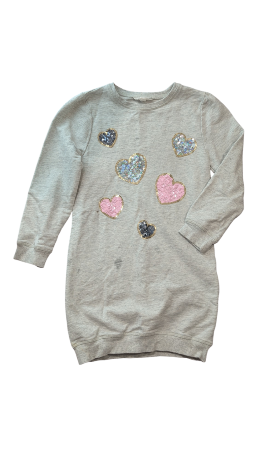 Milkshake Dress, Light Grey w Sequined Hearts, 7