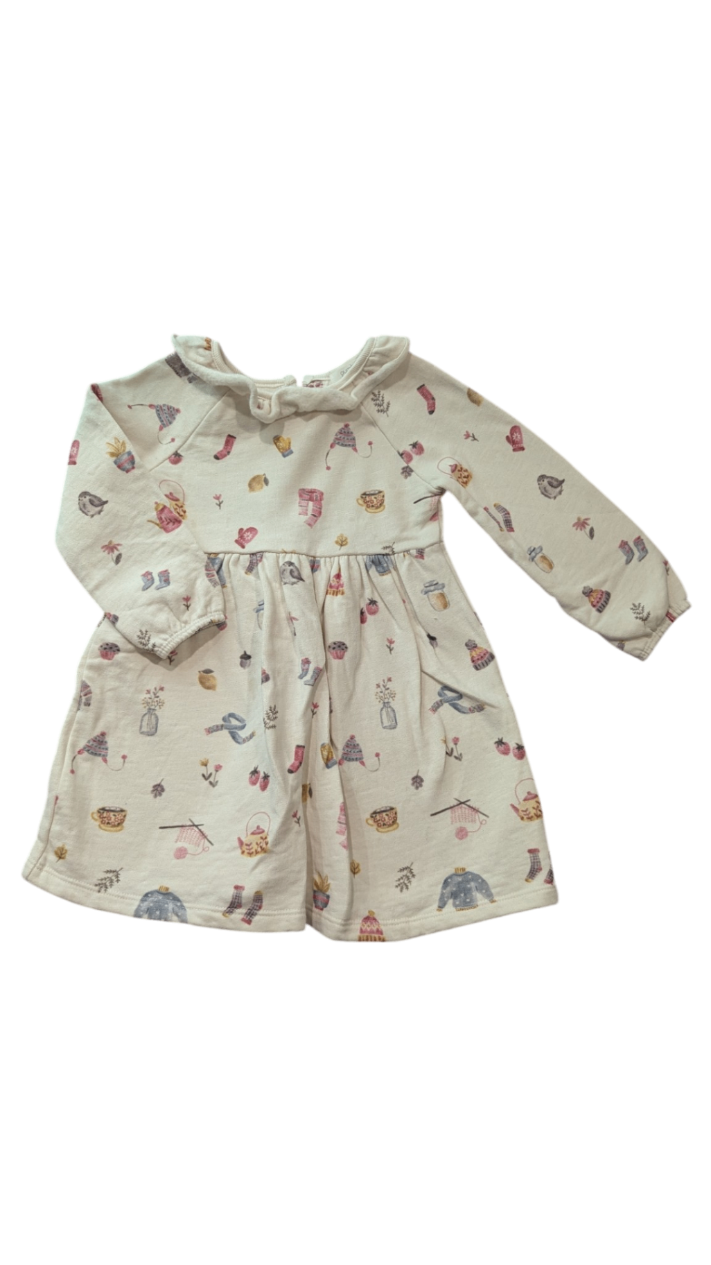 Purebaby Dress, Cream w Multi Winter Print, 18-24M
