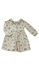 Purebaby Dress, Cream w Multi Winter Print, 18-24M