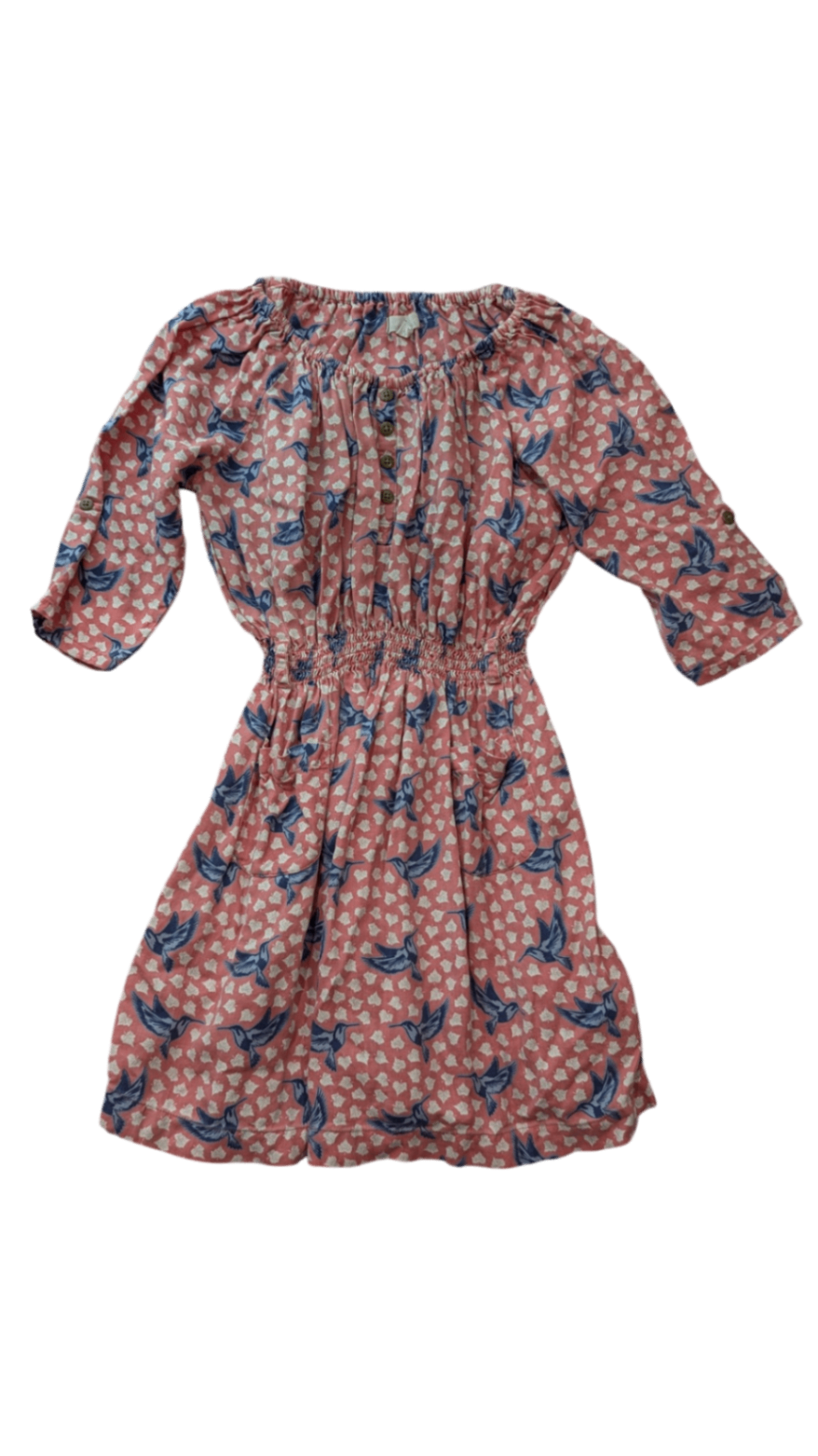 Pumpkin Patch Dress, Pink w Blue Birds, 8