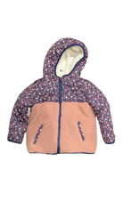 Jojo Maman Bebe Puffer Jacket, Navy w Floral & Pink Sherpa, 3-4Y