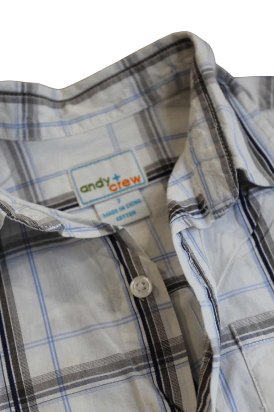 Andy + Crew Shirt, White with blue and grey plaid, 7