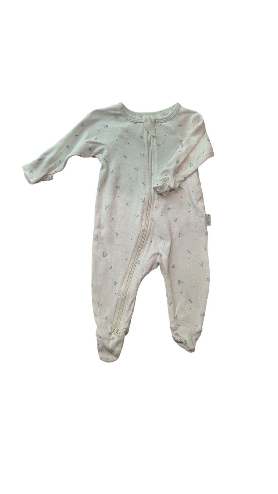 Purebaby Jumpsuit, White w Green Prints, 0000