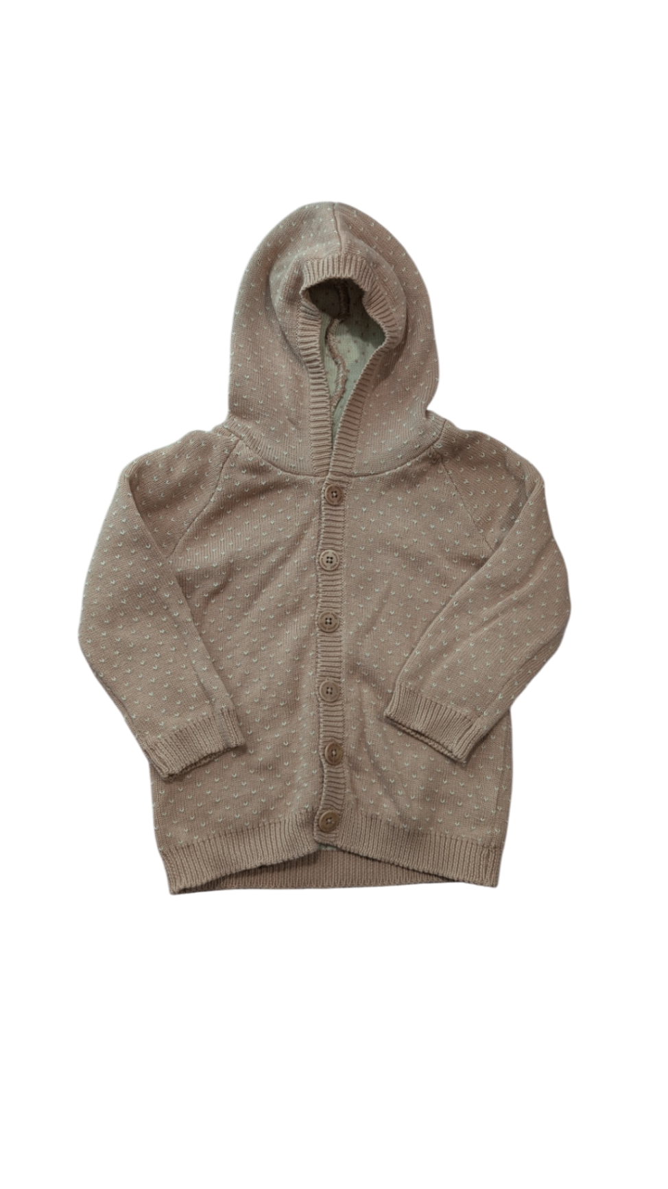 Nature Baby Hoodie, Dusty Pink w Cream Hearts, 1