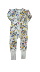 Bonds Jumpsuit, White with multicolour floral and grey elephant print, 1