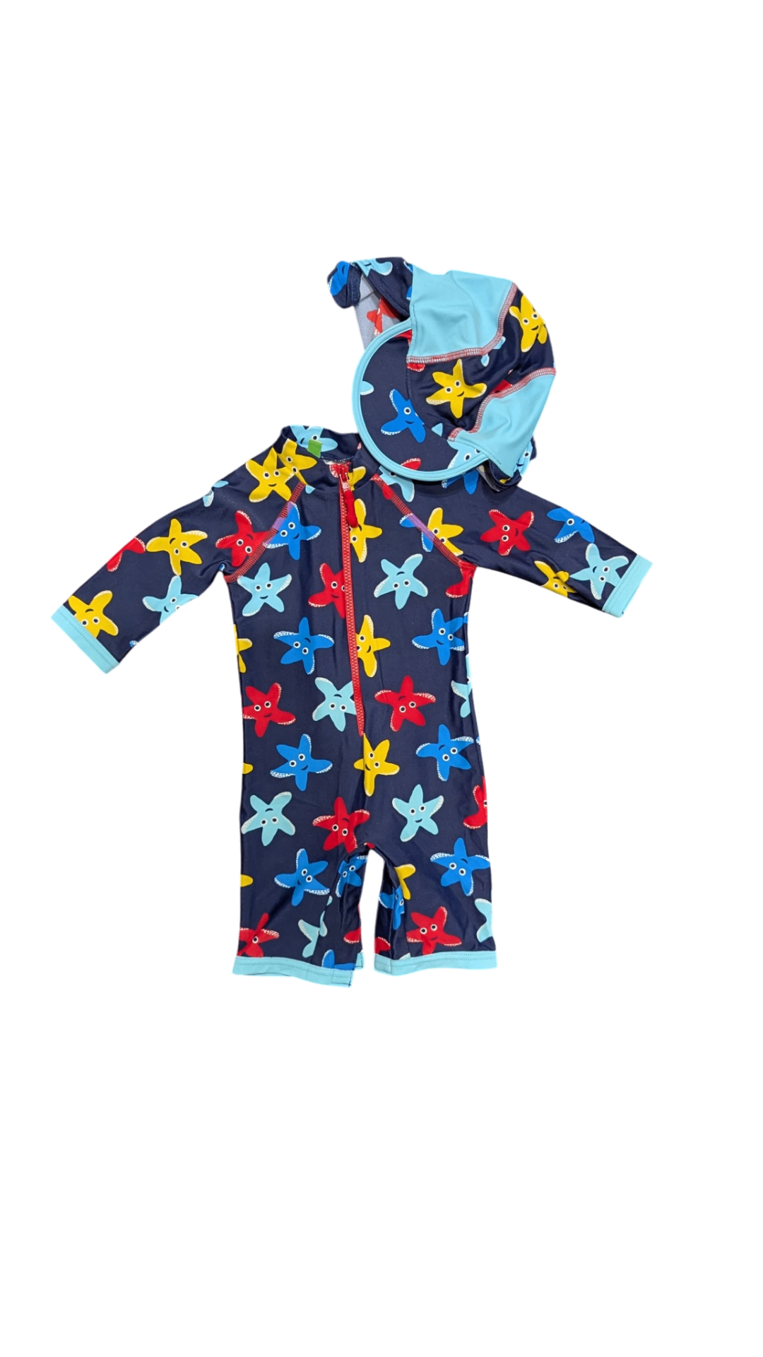 John Lewis Swim Set, Navy blue with light blue, red and yellow print, 6-9M