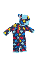 John Lewis Swim Set, Navy blue with light blue, red and yellow print, 6-9M