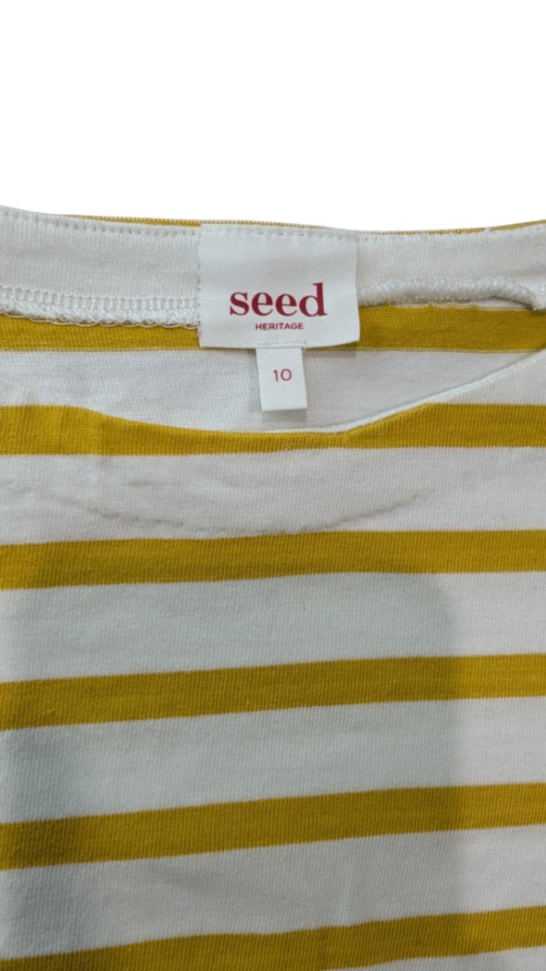 Seed Heritage Long-Sleeve T-Shirt, White and mustard yellow, 10