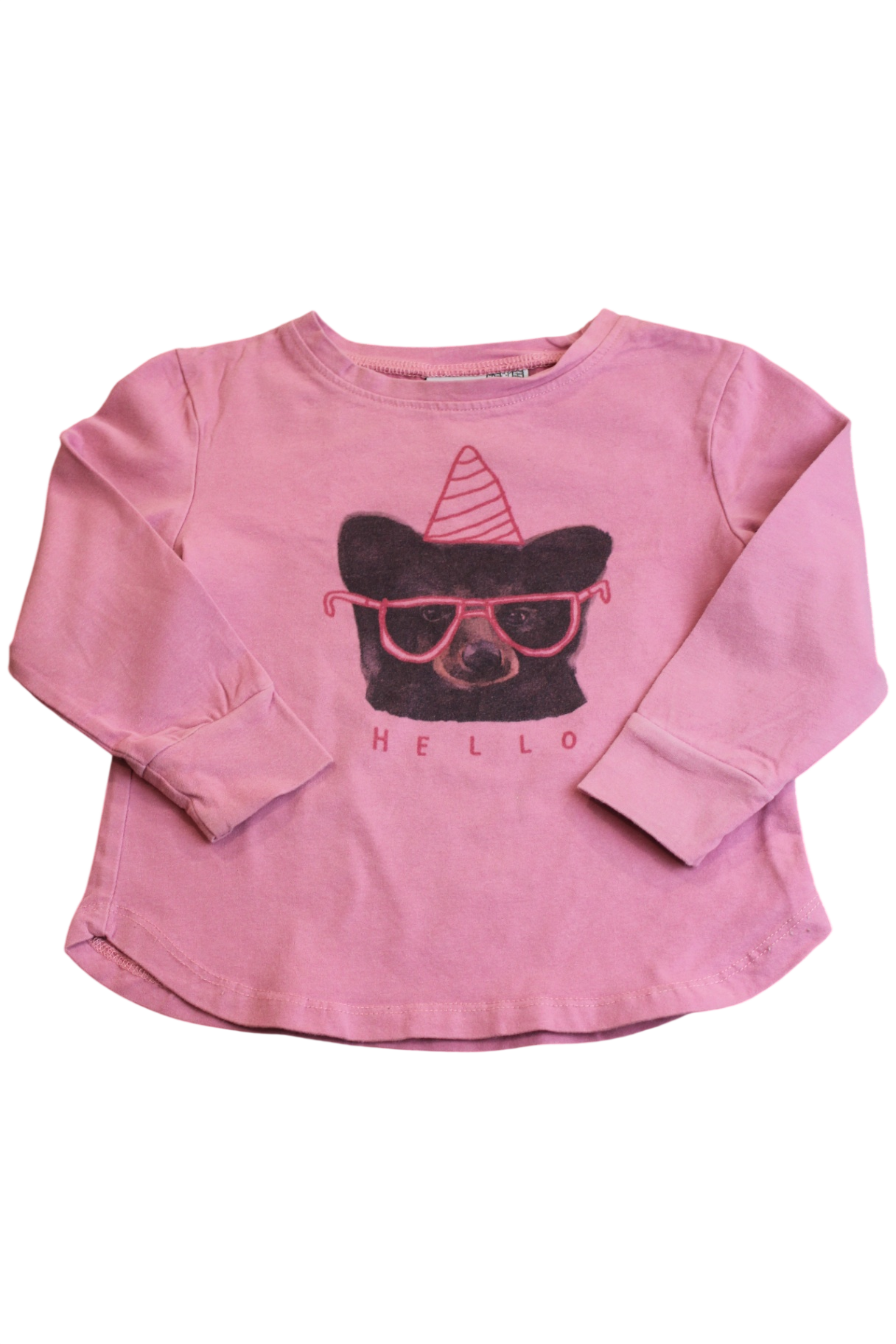 Minti Long-Sleeve Top, Pink with bear, 2
