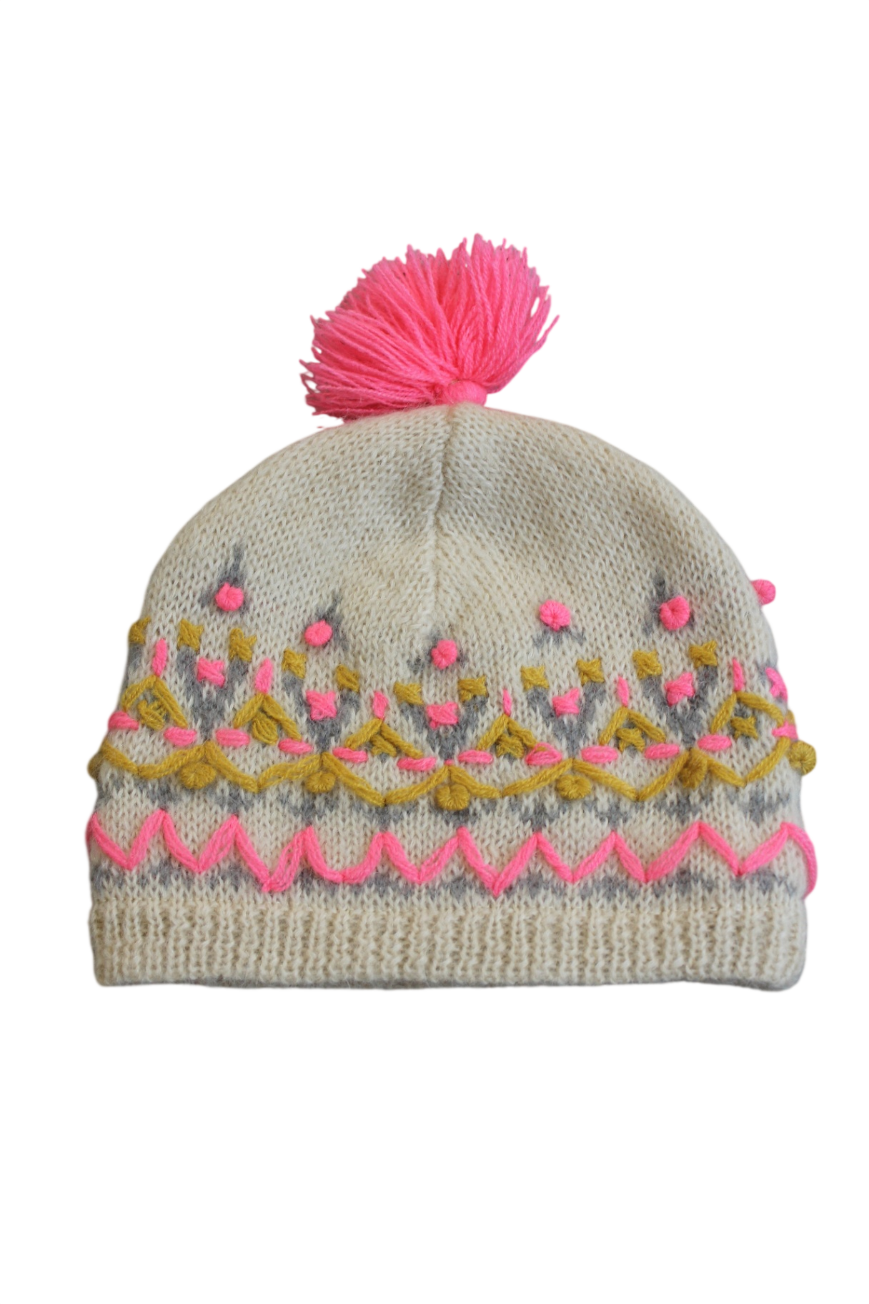 Louise Misha Beanie, Cream with Pink, Yellow and Grey accents, 1