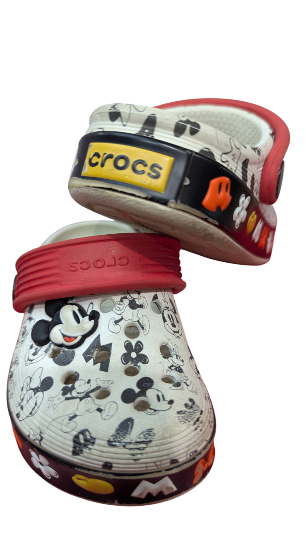 Crocs Clogs, White, Black and Red, US 6/EUR 22
