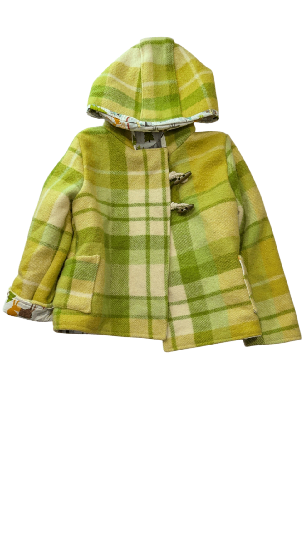 Handmade Duffle Coat, Green and Yellow Plaid, 3