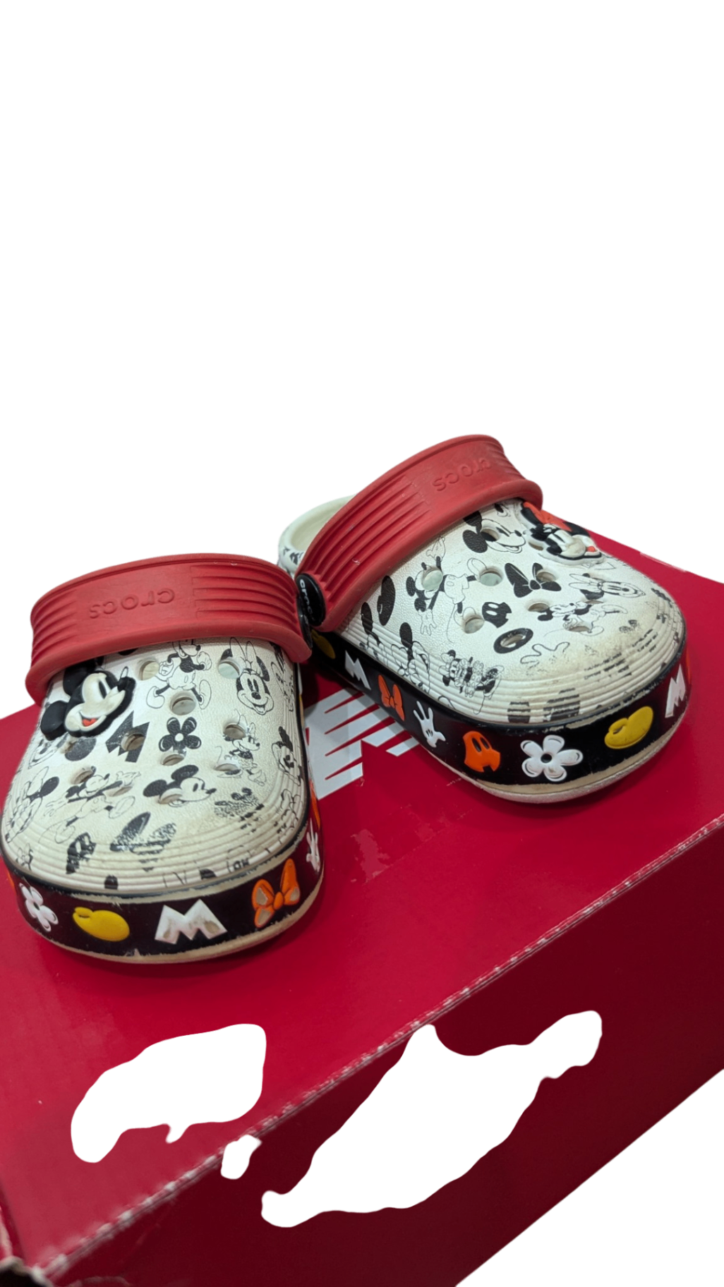 Crocs Clogs, White, Black and Red, US 6/EUR 22