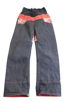 Oishi-m Pants, Dark Blue with floral accents and red cuffs, 5