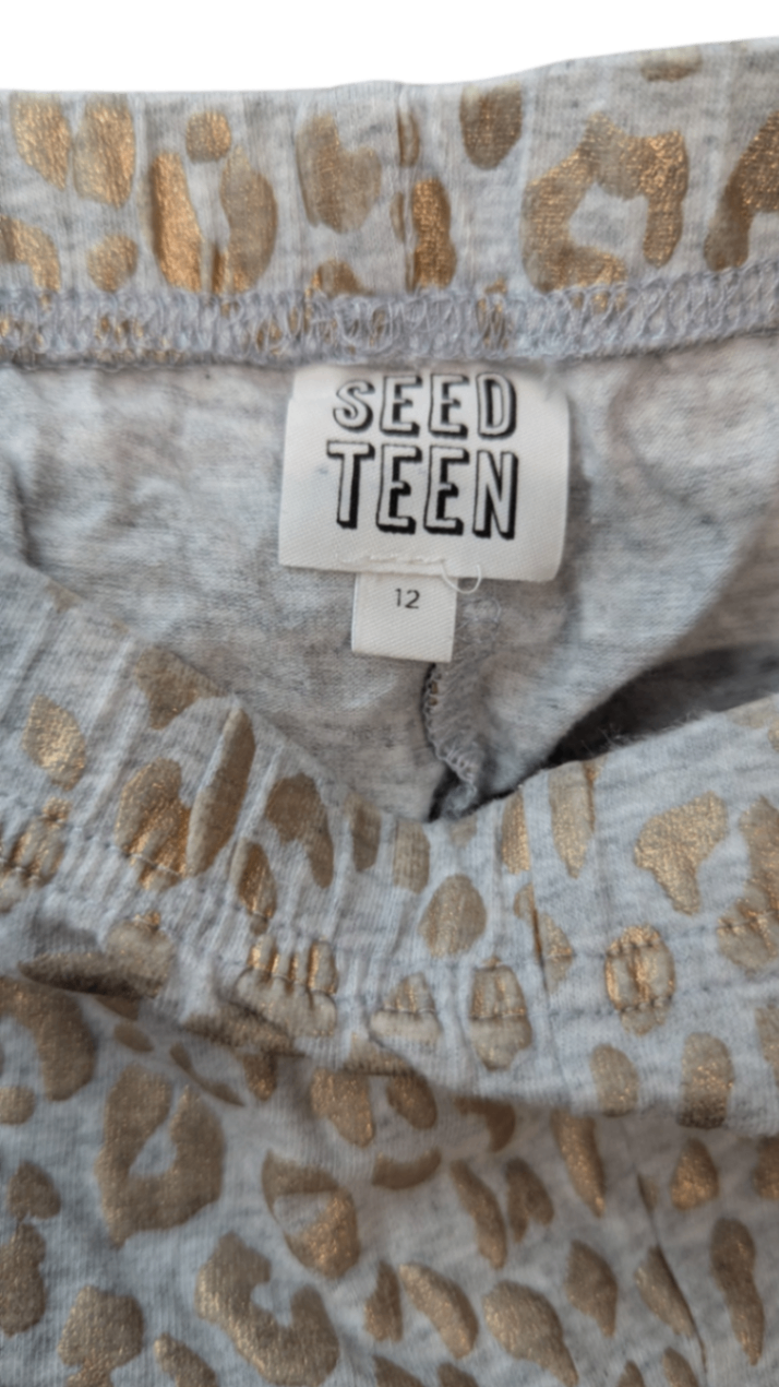 Seed Teen Knit Leggings, Grey and gold, 12
