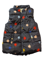 Cotton On Puffer Vest, Black with multicolour star print, 7-8