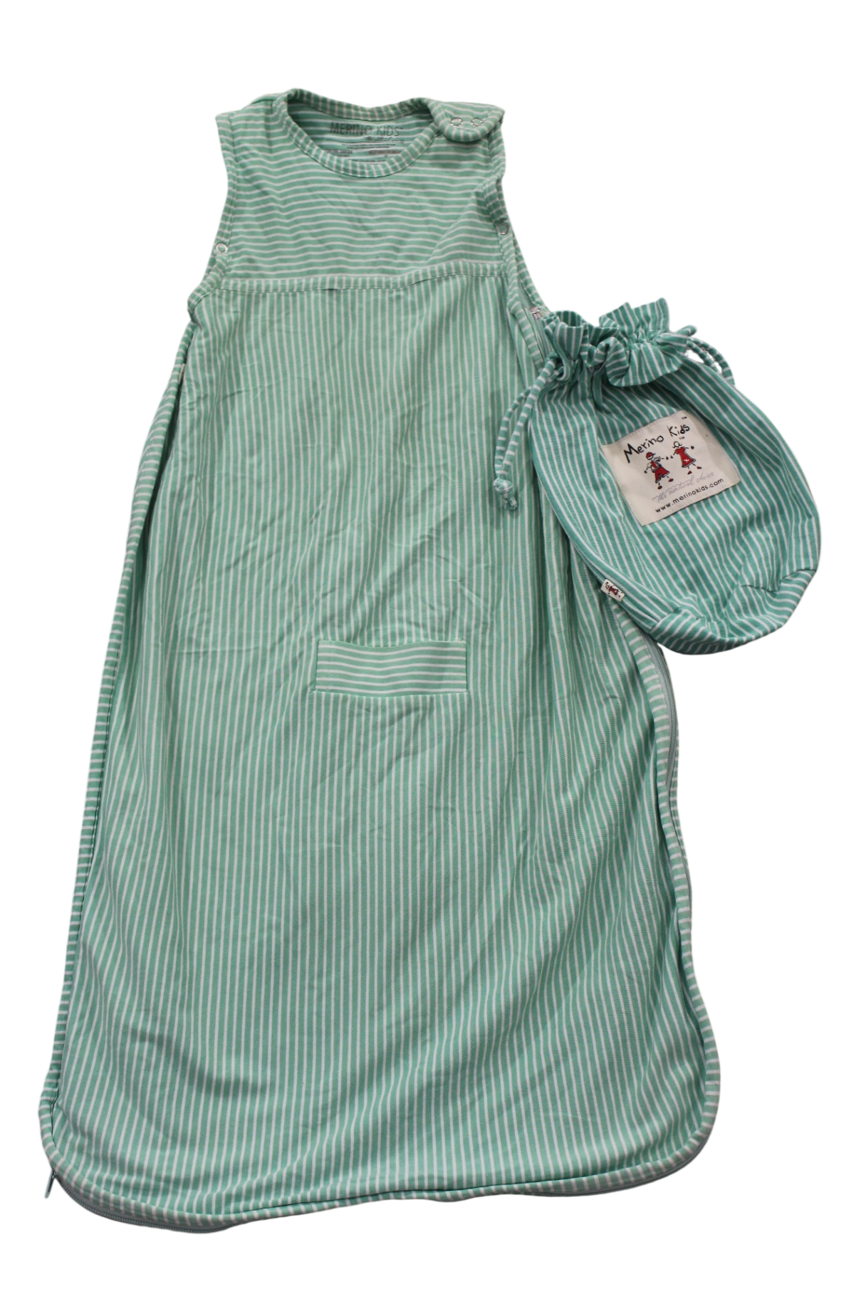 Merino Kids Sleeping Bag, Mint and white stripe, 0-24m