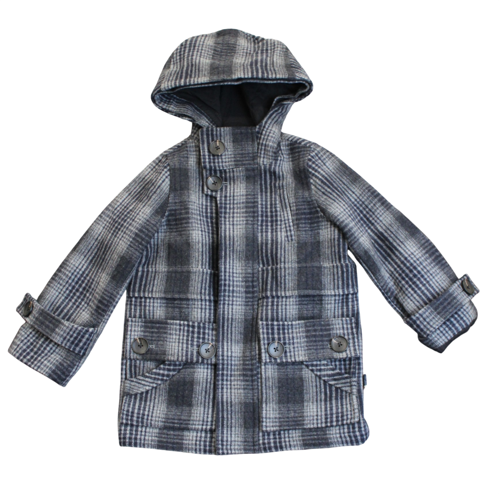 Petit De Nimes Coat, charcoal plaid, 3