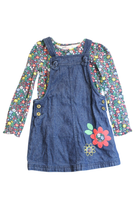 Bapster & Mini 2 Piece Set (Pinafore dress + top), Blue denim pinafore/navy floral top, 3
