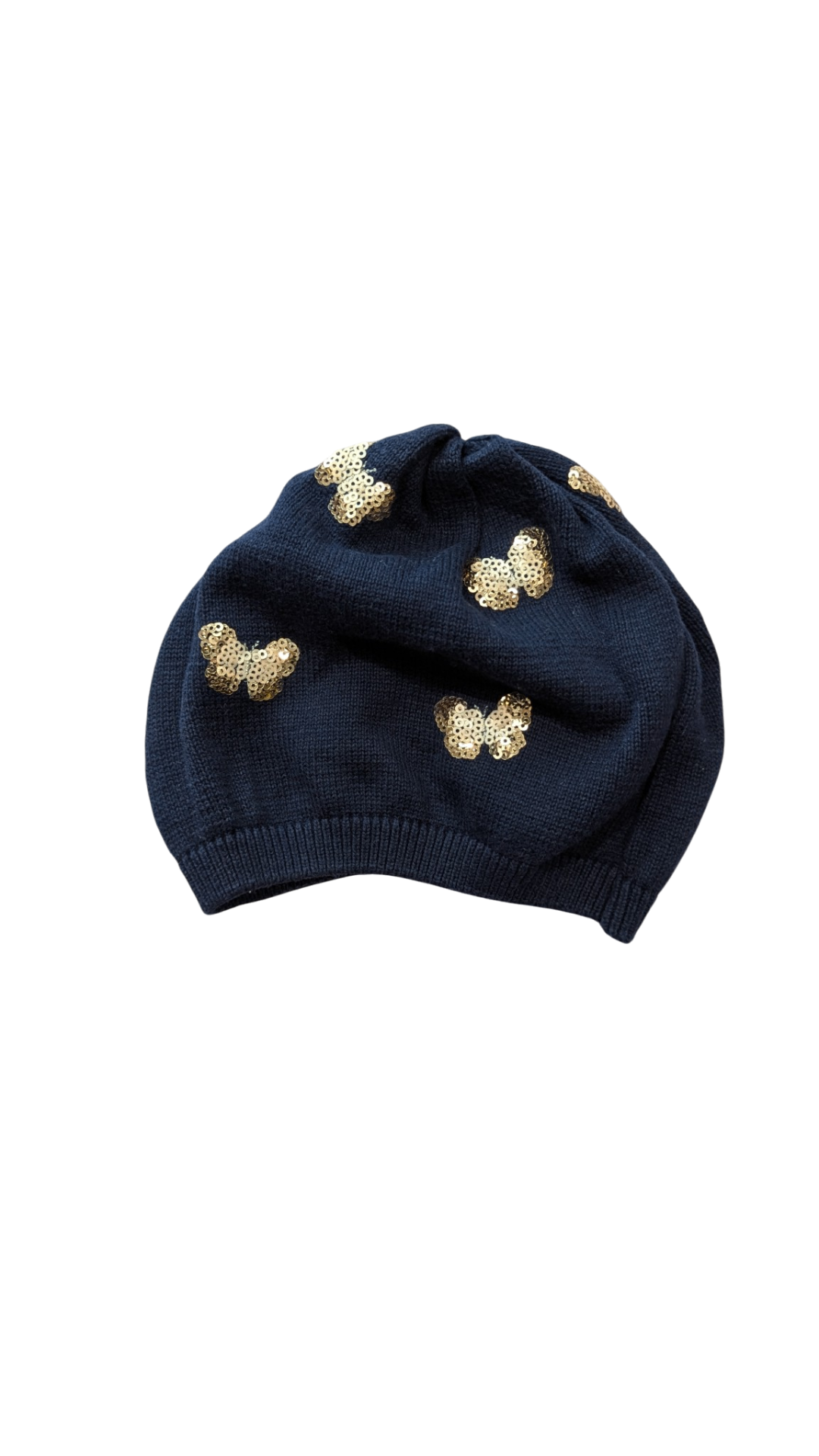 H&M Beanie, Navy w Squinned Butterflies, 4-8Y